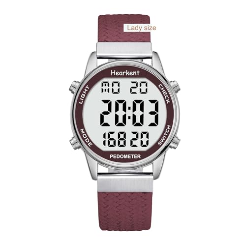 Hearkent Pedometer Watch,Step,Mileage&Calorie Tracker,Large Numbers - color: Red