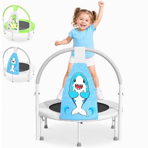 ZCMHAXJ 36" Toddler Trampoline, 3FT ASTM Certified Foldable Mini Trampoline for Kids with Animal Pattern, Kids Trampolines Indoor with Foam Handle, Gifts for Boys&Girls - color: Shark