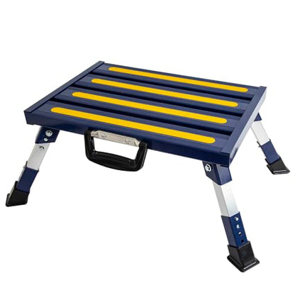 Homeon Wheels Adjustable RV Step Stool, Folding Aluminum Platform, Blue - color: Blue