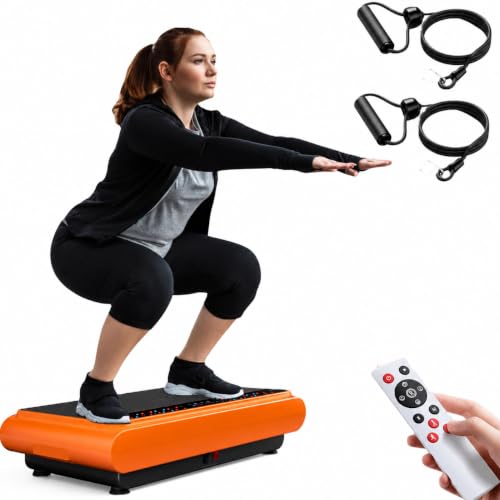 Natini Vibration Plate Exercise Machine, 990 Speed Levels Whole Body Vibrating Plate for Lymphatic Drainage, Home Workout Equipment with Resistance Bands, Remote, 330 lbs Capacity for Home Gym - color: Orange