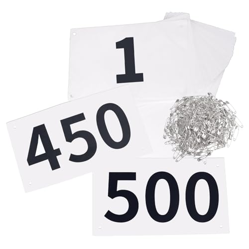 TRIWONDER Tyvek Running Bib Competitor Numbers with Safety Pins, Running Numbers Paper Tags 1-500, Tearproof and Waterproof 4 x 7 Inches for Marathon Races and Events Sports Games (1-500) - color: Black&white [4"x7"] 1-500