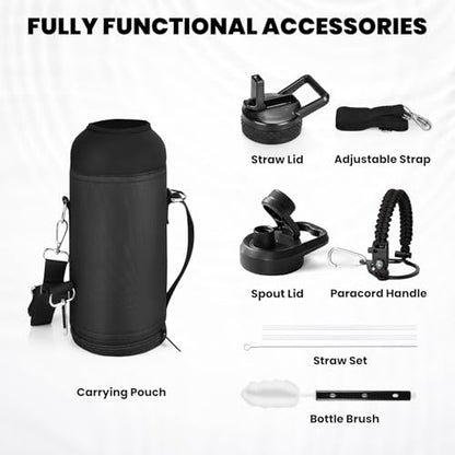 RAYMYLO Insulated Water Bottle 40 oz, Triple Wall Vacuum Stainless Steel - color: Magic Black, size: 40 Ounces