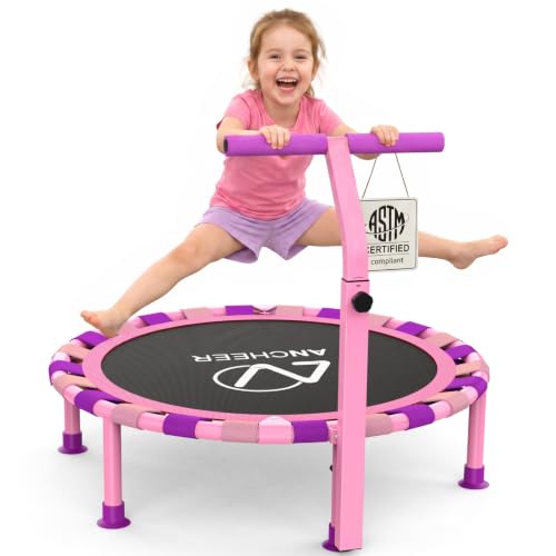ANCHEER 38'' Indoor Toddler Trampoline for Kids, Foldable with T-Handle - color: Dark Pink