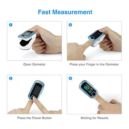 mibest OLED Finger Pulse Oximeter, O2 Meter, Dual Color White/Light Blue