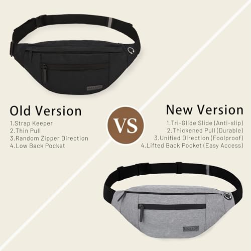 MAXTOP Large Fanny Pack for Women Men Crossbody Bag with 4-Zipper Pockets - color: Black