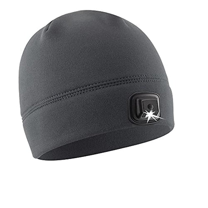 POWERCAP LED Hat Light 150 Lumens Rechargeable Fleece Beanie with Bright Built-in Headlamp Waterproof LED Warm One Size Cap - color: Gray 3.0