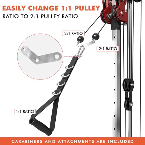 Mikolo Wall Mount Cable Station, Cable Crossover Machine with Dual Pulley System and 19/27 Adjustable Positions for Home Gym Fitness Equipment - color: RED, size: G3 Cable Machine