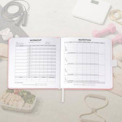 Workout + Nutrition Log – 12 Week Fitness Tracker, Workout Log Book, Gym Planner, and Food Journal | Daily Exercise, Diet, Weightlifting, and Nutrition Log (Soft Blush) - color: Soft Blush