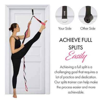 10-Loop Yoga Strap with Door Anchor for Stretching & Flexibility - color: Pink