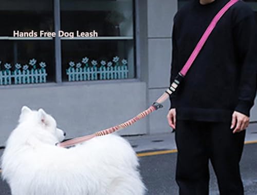 Hands Free Dog Leash for Large Medium Dogs Heavy Duty Bungee Reflective Adjustable Waist Leashes for Walking Running with Car Buckle 4-6FT (Rose) - color: Rose