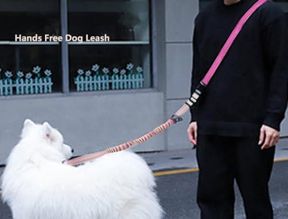 Hands Free Dog Leash for Large Medium Dogs Heavy Duty Bungee Reflective Adjustable Waist Leashes for Walking Running with Car Buckle 4-6FT (Rose) - color: Rose