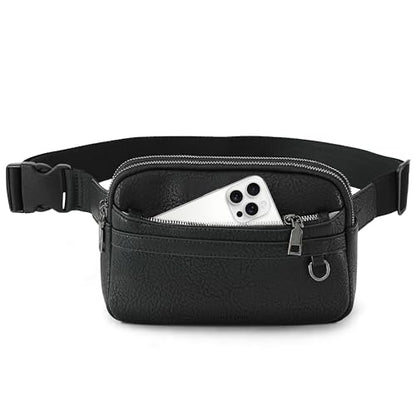 TAMTOMI Fanny Packs for Women Men Everywhere Belt Bag Vegan Leather Waist Packs with Adjustable Strap Crossbody Chest Bag Travel for Workout - color: Black