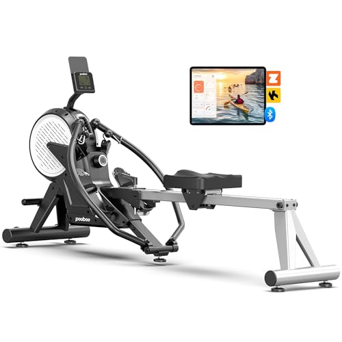 pooboo Magnetic Rowing Machines Rower Foldable with 16 Level Resistance Indoor Rower Machines with Digital Monitor & Transport Wheels for Home Use - color: Silver Black