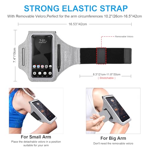 GUZACK Running Armband with Key Pockets & Card Slot, Up to 6.9", Medium - color: Gray (Up to 6.9"), size: M