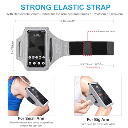 GUZACK Running Armband with Key Pockets & Card Slot, Up to 6.9", Medium - color: Gray (Up to 6.9"), size: M