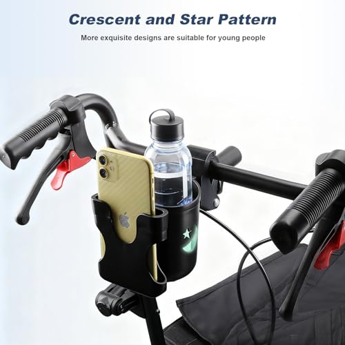 WHLICKS 2-in-1 Walker Cup Holder with Phone Holder，Fit for Wheelchair, Rollator, Scooter, Bike, Mobility, Camper, Stroller with Sturdy,Rotatable,Adjustable,Anti - Slip Clip - size: Patterns