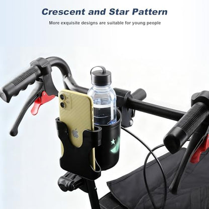 WHLICKS 2-in-1 Walker Cup Holder with Phone Holder，Fit for Wheelchair, Rollator, Scooter, Bike, Mobility, Camper, Stroller with Sturdy,Rotatable,Adjustable,Anti - Slip Clip - size: Patterns