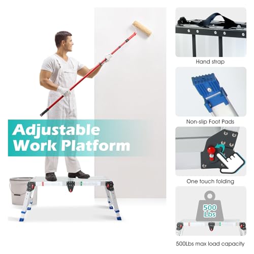 LEADALLWAY Work Platform Aluminum Portable Step Stool 33“Lx12”W x20“H