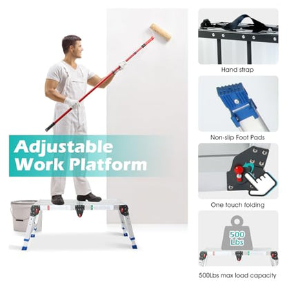 LEADALLWAY Work Platform Aluminum Portable Step Stool 33“Lx12”W x20“H