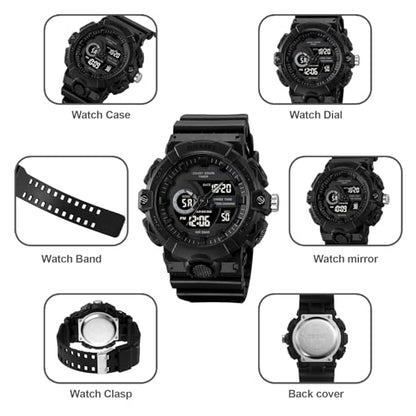 FANMIS Men's Analog Digital Sports Watch 50M LED Backlight Military Watch - color: Black