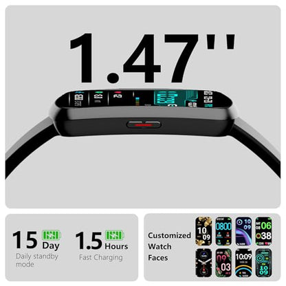 Health Fitness Tracker, Smart Watch with 24/7 Heart Rate, Activity Tracker with Blood Pressure and Blood Oxygen Monitor, 120 Sport Mode Waterproof Sleep Tracker for Women Men - color: Light Black