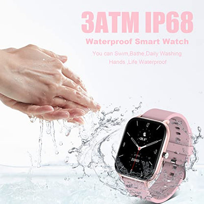 Smart Watch for Men Women Compatible with iPhone Samsung Android Phone 1.69 inch Full Touch Screen IP68 Waterproof Bluetooh Fitness Tracker Heart Rate/Sleep Monitor (Pink) - color: pink