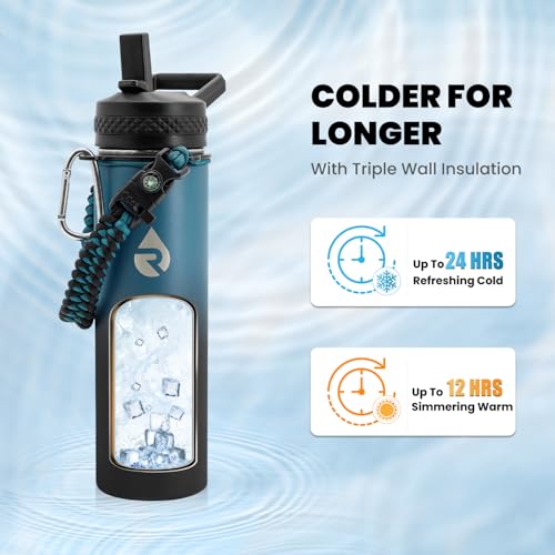 RAYMYLO Insulated Water Bottle 20 oz, Triple Wall Vacuum Stainless Steel - color: Indigo/Black, size: 20 Ounces