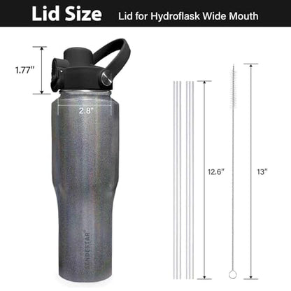 SENDESTAR Straw Lid for Hydroflask Wide Mouth Water Bottle with 12,16,18,20,24,32,40,64 oz, Auto Flip Straw Top Cap fit Most Wide Mouth Bottles, Sports Cap Water Bottle Accessories Top Replacement - color: Black