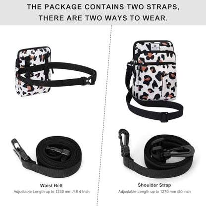 HUA ANGEL Multifunctional Fanny Pack for Men & Women Lightweight Waist Bag with 3 Zip Compartments, Cross body bag for Running Walking Sport Travel - color: Leopard print