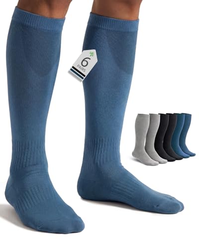 FAIRWIN Bamboo Viscose Compression Socks for Men Women, 15-20 mmHg Knee High Soft Support for Nurse Running Travel Work - color: 2black/2grey/2blue, size: Small-Medium