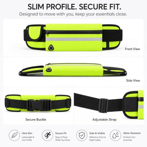 Slim Running Belt Fanny Pack, Adjustable Waist Pack Phone Holder, Sweatproof Runners Pouch for Jogging, Workout, Travel, Neon - color: Green
