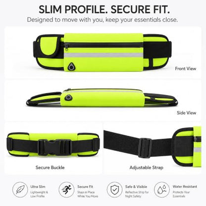 Slim Running Belt Fanny Pack, Adjustable Waist Pack Phone Holder, Sweatproof Runners Pouch for Jogging, Workout, Travel, Neon - color: Green