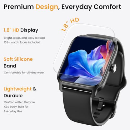 Fitpolo Smart Watches for Men Android & iPhone, Alexa Built-in [1.8" HD Screen] IP68 Waterproof Fitness Watch with Bluetooth Call (Answer/Make), Heart Rate/Sleep/SpO2 Monitor, 105+ Sports Tracker - color: Black