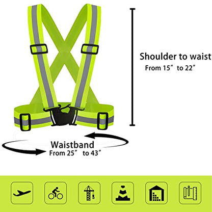 DUSKCOVE 2 Pack Hi Vis Safety Vests - Adjustable Bright Neon Color High Visibility Reflective Safety Straps Gear for Traffic Control, Running, Cycling - color: Yellow
