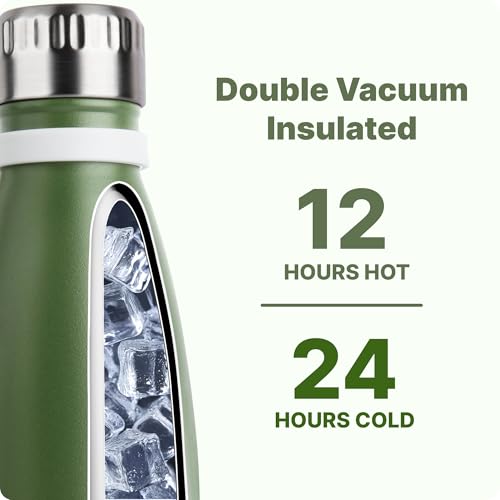 Small Water Bottle-12 oz Leak Proof Insulated Water Bottle for Purse - color: Grass Green, size: 12 Ounces