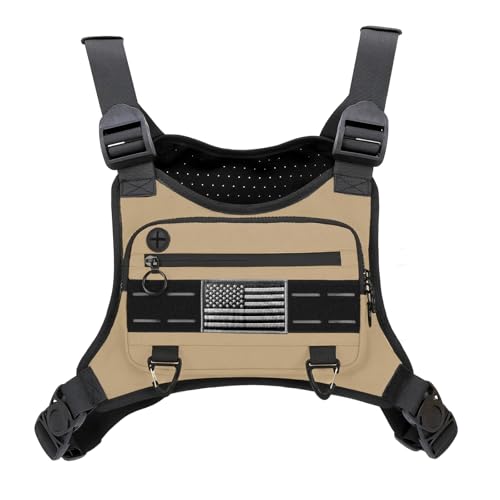 Muserise Sports Chest Bag For Men Women, Water Resistant Lightweight Front Chest Pack, Running Vest Bag With Built-In Phone Holder & Extra Storage For Workouts, Running, Cycling (Khaki) - color: Khaki