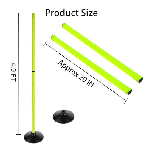 Fluorescent Green Soccer Agility Poles Set Detachable Sports Trainning Speed Pole Slalom Poles with Rubber Base Sport Traning Equipment - color: 4.9 FT, style: Pack of 6