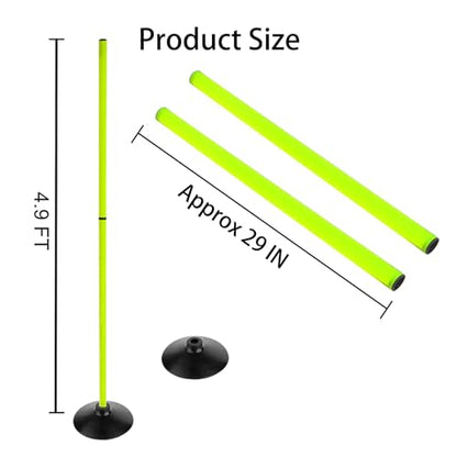 Fluorescent Green Soccer Agility Poles Set Detachable Sports Trainning Speed Pole Slalom Poles with Rubber Base Sport Traning Equipment - color: 4.9 FT, style: Pack of 6