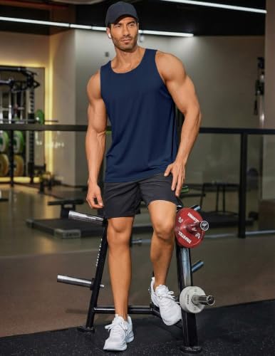 PINSPARK Men's UPF 50+ Quick Dry Tank Tops Athletic Muscle Tee - color: Navy Blue, size: XX-Large