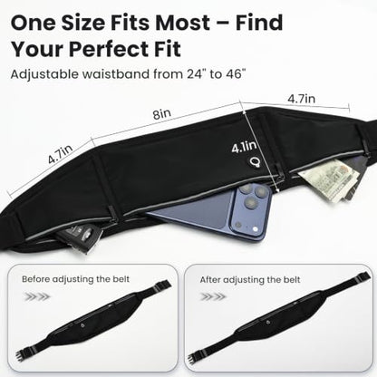 Slim Running Belt Fanny Pack for Men and Women – No-Bounce Waist Pack for Phone, Fits iPhone 17 Pro Max, Sweatproof 3-Pocket Pouch for Runners, Gym, Hiking (Black) - color: Black