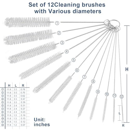 Ixiaoyoo 12 Pcs Bottle Cleaner Brushes Set, 11.8 Inch Nylon Cleaning Brush - color: 11.8 Inch White Cleaning Brushes