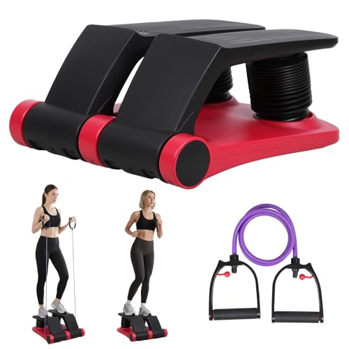 Air Resistance Stepper with Resistance Bands, 5-Level Adjustable Mini Stair Climber Fitness Machine with LCD Monitor, Non-Slip Pedals, 300lbs Capacity Portable Cardio Gym Equipment