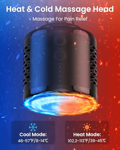 NAPRE Massage Gun with Heat and Cold Head,Deep Tissue Percussion Back Massager for Muscle/Neck/Body Pain Relief with Long Extension Retractable Handle,32-Speeds,Foldable with 5 Adjustable Angles - color: Gloss Black