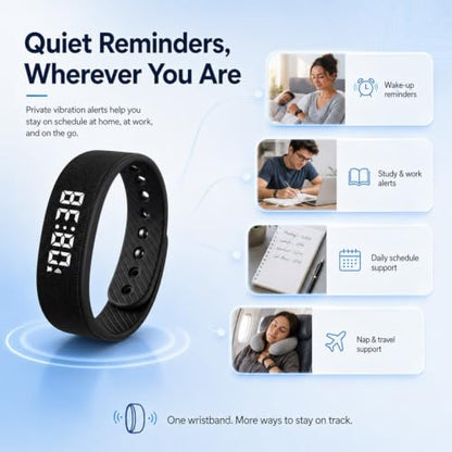 Vibrating Alarm Wristband Effective Alarm Clocks for Deep Sleepers Wake Band Wrist Watch Silent Deaf People Shock with Men Vibration Heavy Sleeps Wrist Bracelet Silent that Won't Wake - color: Black