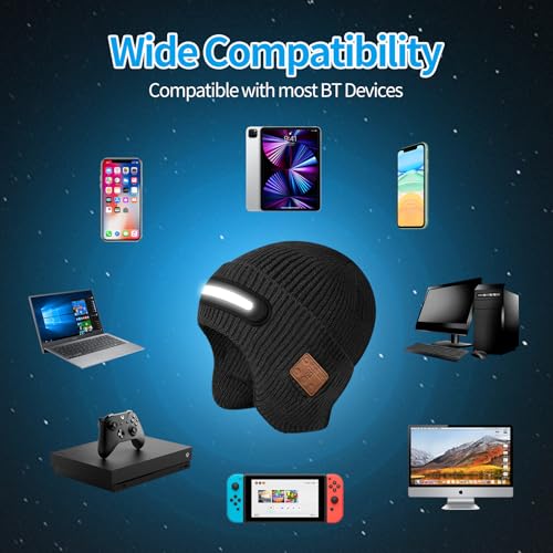 Bluetooth Beanie with Light, HD Stereo Sound and 230° Wide Beam Light for Fishing Hiking & Working, Stocking Stuffers - color: White Led Strip