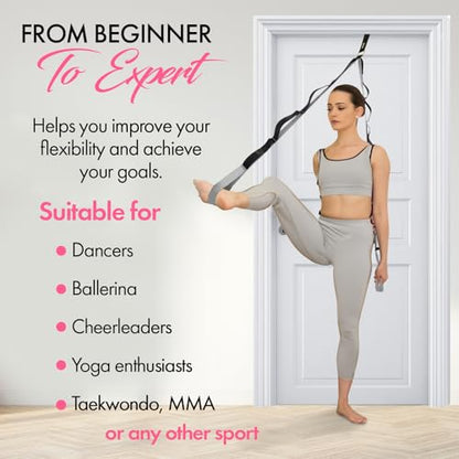 10-Loop Yoga Strap with Door Anchor for Stretching & Flexibility - color: Silvery Grey