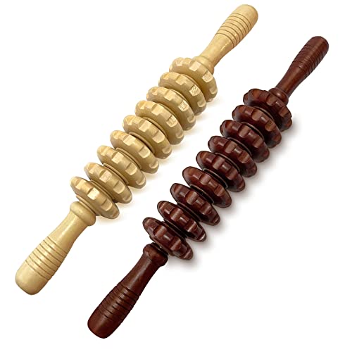 2Pcs Wood Massage Roller Stick for Muscle Relief & Cellulite Reduction - color: Wood+coffee