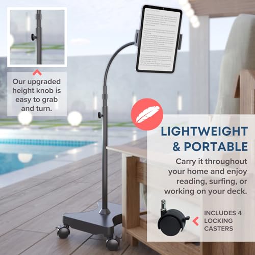 LEVO Rolling Gooseneck Tablet Floor Stand, iPad & Phone Holder, Black - color: Black