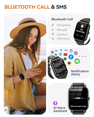 Smart Watch for Men Women,1.85 inch HD Screen Bluetooth Fitness Tracker Step Counter/Sleep Monitor,110+ Sports Modes,IP68 Waterproof Smart Watch Compatible with iPhone Samsung Android Phone, Black - color: Black