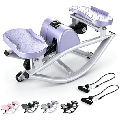 Rock Stepper with Resistance Bands - Ultra-Quiet Hydraulic Lateral Stepper, Fully Assembled Side to Side Step Rocker for Home Office, 250LBS Capacity - color: Purple